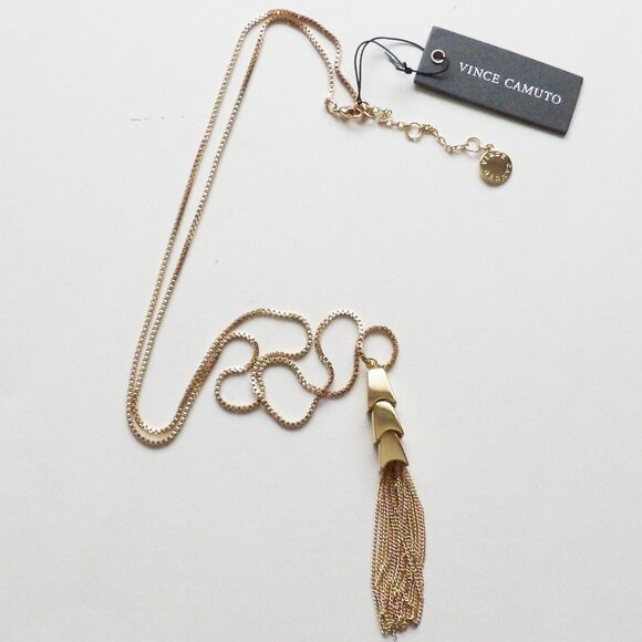 Vince Camuta Gold Tone Tassel Necklace Longer Length NWT - Picture 2 of 8